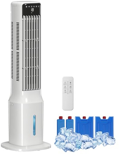 HOMCOM 3-i-1 luftkylare med fläkt, luftfuktare och avdunstningsfunktioner 9 l vattentank 48°oscillerande fläkt med 24 timmar. Timer, fjärrkontroll, LED-skärm, för 20 ㎡