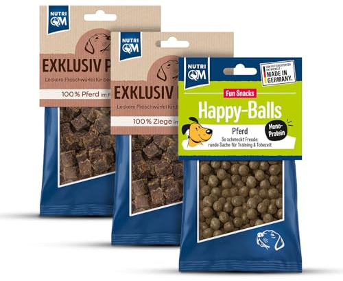 NutriQM® Monoprotein Hund Snack Bundle Pferd & Ziege 3er Pack – Getreidefreie Hundeleckerli für Sensible Hunde – Trainingssnacks & Ausschlussdiät geeignet – Ohne Zusatzstoffe - Made in Germany
