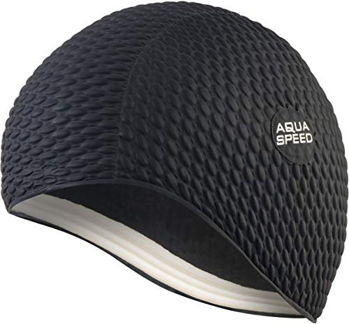 Aqua Speed Badehaube Damen | Badekappe Mädchen Lange Haare | Frauen Schwimmmütze extrem dehnbar | Schwimmkappe warm | Womens Swimming Cap for Long Hair | Latex | schwarz 07 | Bombastic