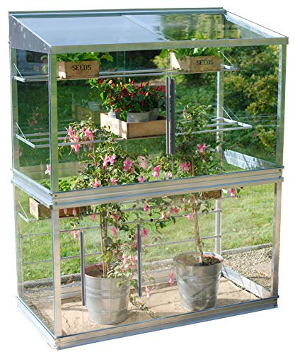 Access Growhouse Mini Greenhouse, Sturdy Aluminium Cold Frame, Outdoor Small Green House for Gardens, Sliding Panes with Shelving for Easy Access & Ventilation, Toughened Safety Glass, Made in Britain