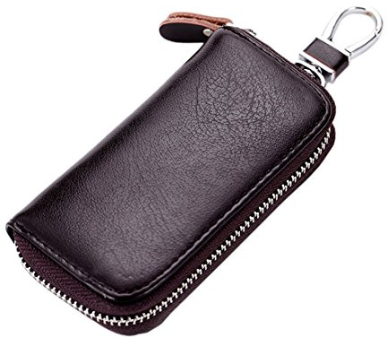 Esdrem Premium Leather Car Key Holder Bag Credit Card Holder Wallet Dark Brown