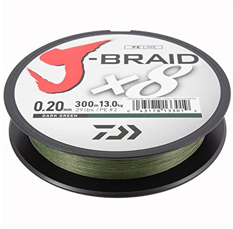 Daiwa J- Braid X8, Dunkelgrün, 0.28mm, 26.5kg / 58.0lbs, 300m, Rund Geflochtene Angelschnur