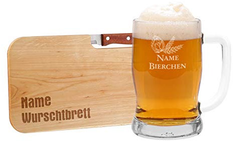 Leonardo Genießer Set bestehend aus Leonardo Bierseidel und Frühstücksbrettchen mit Gravur des Namens