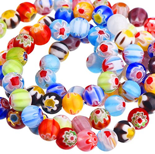 Sumind Millefiori-Glasperlen, rund, 6 mm, mit einer Blume, für Schmuckherstellung, Stickbedarf, 6 mm Durchmesser, 200 Stück