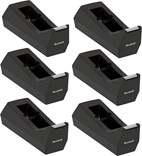 Scotch Desktop Tape Dispenser, Black, 2.7. x 2.7. x 6.4., 1 Tape Dispenser, Polystyrene (PS) (Pack of 6)