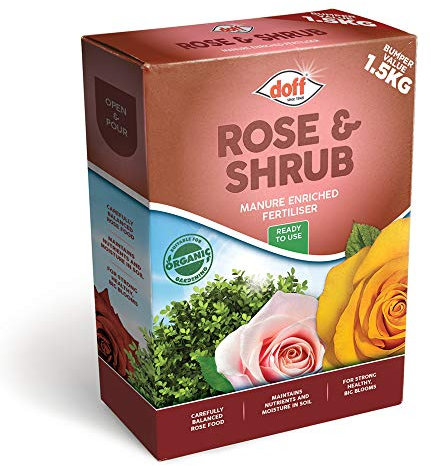 Doff Rose & Shrub Plant Food – 1.5Kg Ready to Use Fast-Acting Garden Fertiliser for Healthy Growth of Flowers & Vegetables & Bushes – Manure Enriched – Encourages Blooming & Root Development