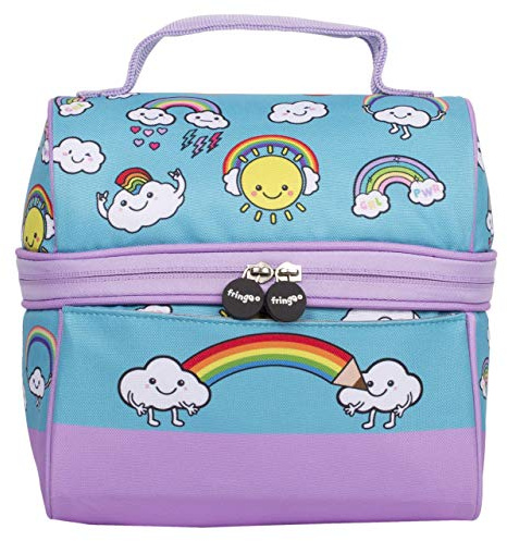 Fringoo Boys Girls Lunch Bag Thermal Insulated Retro Food Carrier School Lunch Box for Kids Nursery Lunchie Picnic (Rainbow World)