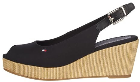 Tommy Hilfiger Damen Wedge Espadrilles Iconic Elba Sling Back Wedge Keilabsatz, Schwarz (Black), 37 EU