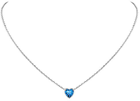 Suplight Damen Collier 925 Sterling Silber Herzform Geburtsstein Anhänger Halskette Minimalist Kristall Schmuck Geschenk für Frauen Mädchen