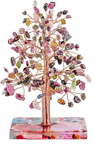 KYEYGWO 7 Chakra Crystal Tree with Agate Slices Resin Base Reiki Healing Money Tree for Wealth and Luck