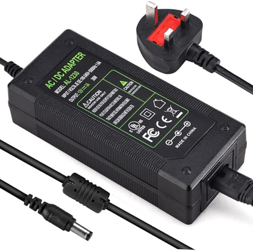 TOBWOLF DC 36W 12V 3A Power Supply Adapter, 9.8FT Power Cord, AC 100-240V to DC 12 Volt 3 Amp Switching Power Transformer for Camera, Wireless Router, 5.5x2.5mm & 5.5x2.1mm DC Plug