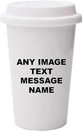 Personalised With Your Own Image/Text/Name/Message 10oz Dual Wall Eco Insulated White Ceramic Travel Coffee/Tea Mug With White Lid Birthday/Valentine/Mother’s/Father’s Day/Christmas/Secret Santa Gift.