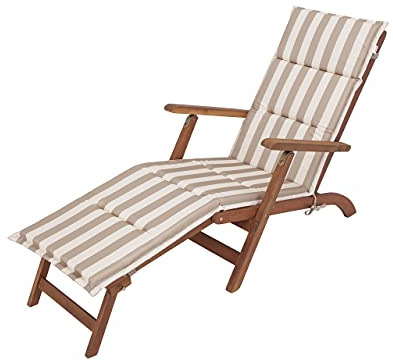 HOBBYGARDEN Sonnenliege & Liegestuhl Auflage – Outdoor Kissen für Gartenliege & Gartenmöbel | Komfort-Polster für Garten & Terrasse | 182x42x4 cm, Beige mit Streifen