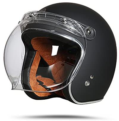 LIONCIANO Casque Moto Demi-Jet Homme Dot/ECE Homologué Casque Semi-Ouvert Casque Jet Urbain Casque Moto Et Scooter Compact Femme Adulte Anti Scratch Visiere(Noir Mat, L56-57cm)