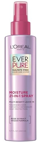 L'Oreal Paris, Leave In Conditioner Spray, 21-in-1 Multi Benefit Detangling, 450F Heat Protectant, Frizz Control, No Weigh Down with Coconut Oil, Sulfate Free & Vegan, EverPure 6.7oz