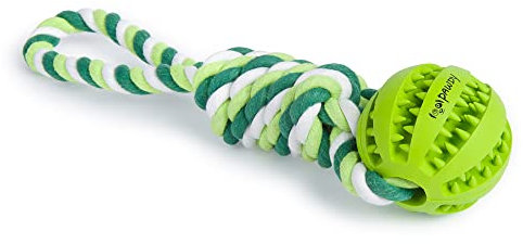 PAWDY Hundeseil mit Ball für Spielspaß und Zahnpflege - Robustes Hundespielzeug für mittlere & große Hunde - Kauspielzeug mit Noppen aus Naturkautschuk - Ball Seil Wurfspielzeug für Hunde (grün)