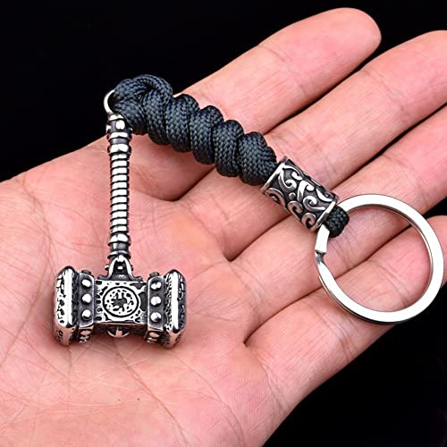 WDBAYXH Norse Handmade Lanyard Thors Hammer Schlüsselanhänger, Paracord Gewebt, Wikinger-Metallperlen, Taschenschlüssel-Anhänger, Schlüsselanhänger, Outdoor-Stil-Accessoires