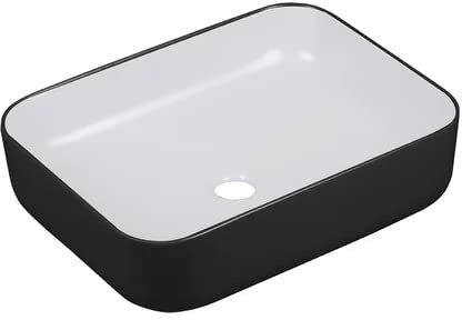 VBChome Waschbecken 50 x 40 Schwarz Weiss Keramik Rechteckig Waschtisch Handwaschbecken Aufsatzwaschbecken Waschschale Gäste WC