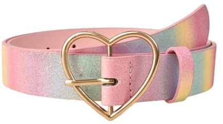HUSSATOP Girls Glitter Rainbow Belt PU Leather Waist Belt Adjustable Casual Jeans Belt with Metal Buckle for Women
