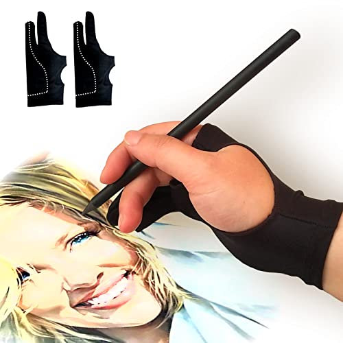 picoggo Artist Glove, 3-Layer Palm Rejection Digital Art Glove for Graphic Tablet, Drawing Glove with Two Fingers for iPad, Paper Sketching, Smudge Guard (2 PCS, Medium)