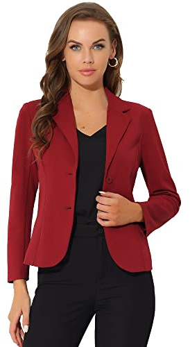 Allegra K Blazer Femme de Business à Col Revers Veste de Costume à Manches Longues Bordeaux M