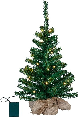 EGLO künstlicher Weihnachtsbaum 60 cm für innen | Deko-Tannenbaum mit LED-Beleuchtung warmweiß und Timer, batteriebetriebener Kunstbaum