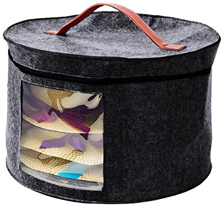 jackfru Hut-Aufbewahrungsbox Hutschachtel mit Deckel, Rund Hutkoffer mit Tragegriff und Klarsichtfenster, Tragbarer Aufbewahrungsbox Hutboxen Aufbewahrungstas (Dunkelgrau)