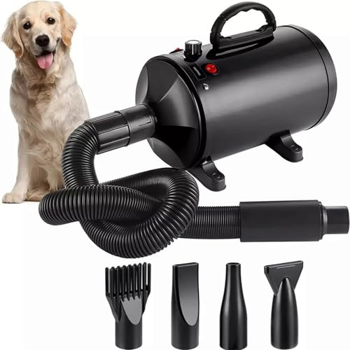 Memows Dog Hair Dryer, 2800W Pet Grooming Hair Dryer, Stepless Speed Dog Blaster Dryer, High Velocity Dog Dryer Pet Dryer Blower with 4 Different Nozzles, Low Noise Hair Dryer for Dogs Cats (Black)