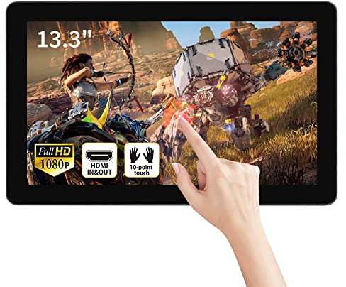 TouchWo 13,3 Zoll Touchscreen Monitor, FHD 1920 x 1080P Externer für Laptop, mit eingebauten Lautsprechern, VGA & HD-MI Monitor für POS, CCTV, Restaurant