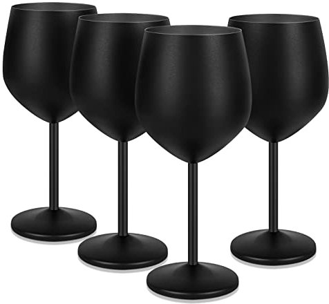 Livole Set di bicchieri da vino rosso, 18 Oz, 550 ml, in acciaio inox, bicchieri da champagne, coppe grandi, con manico, per cocktail, vino rosso, nero opaco (confezione da 4)