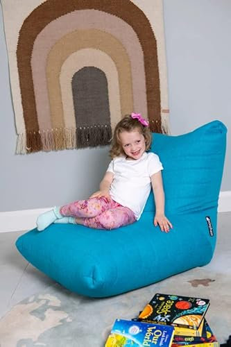 Elephant Living - Boho Sitzsack - Kleiner Loungesessel für Erwachsene und Kinder mit Lehne - Premium Bodenliege für Wohnzimmer, Schlafzimmer oder Kinderzimmer (Gestepptes Polyestermaterial, Türkis)