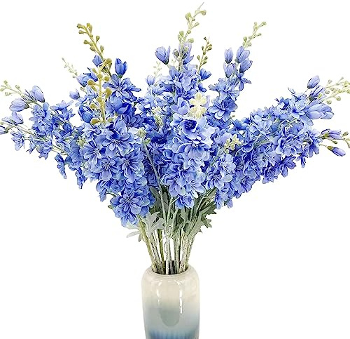 Emivery Blue Delphinium Artificial Flowers, 6PCS Silk Delphinium Flowers Real Touch Flowers Fake Plants Long Stem Flowers for Tall Vase Home Wedding Party Decor