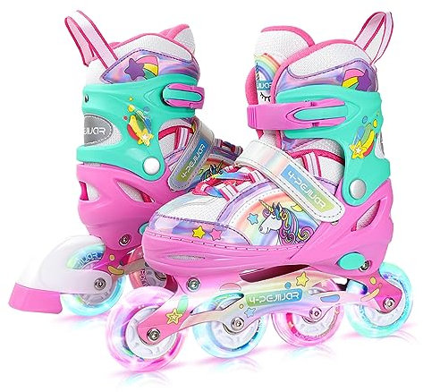 Einhorn Inliner für Mädchen Kinder Größen Verstellbar Mit Allen Leuchtenden Rädern Regenbogen Inline Skates für Anfänger Teenager Weihnachts und Geburtstags Geschenke