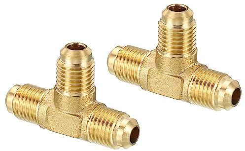 PATIKIL Laiton Tuyau Raccord 1/4x1/4x1/4 Flare Té 2 Paquet | Tube Raccord Adaptateur Connecteur, pour Air Climatiseur Réfrigération Plomberie