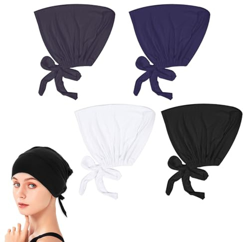 SKHAOVS 4 Piezas Hijab Mujer Pañuelos Cabeza Mujer Turbantes Ajustable Elástico Pañuelos para Cabeza Hijab Musulmán Gorro Turbantes Gorro para Dormir Hijab de Algodón Protege el Cabello(4 Piezas)