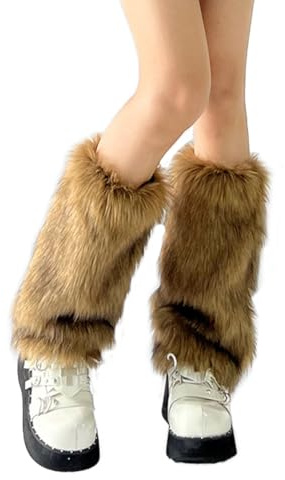 YELAIVP Faux Fur Leg Warmer Warm Fuzzy Boot Covers Winter Fur Boot Covers for Women Christmas, Halloween Party Accessory (869 Light Brown, One Sizes)