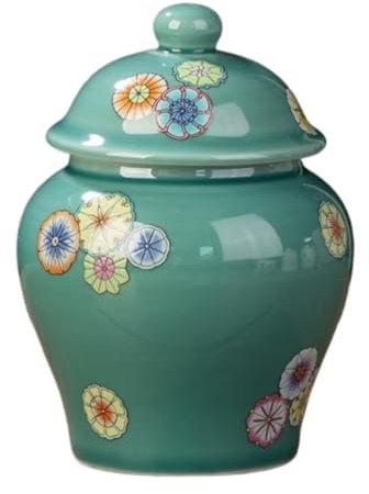 Deko Vase Chinesische Keramik-Ingwerglas-Blumenvasen Mit Deckel, Goldene Emaille-Porzellanvase, Tempelgläser, Tee-Vorratsglas Vase mit Deckel (Color : D, Size : 10 * 13cm)