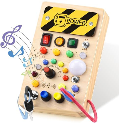 YIKANWEN Montessori Busy Board Spielzeug ab 1 2 3 Jahr, Holzspielzeug mit Musik und 10 LED Lichtschalterspielzeug Sensorisches Lernspielzeug für Babys Kleinkinder Jungen Mädchen ab 1 2 3 4 Jahre
