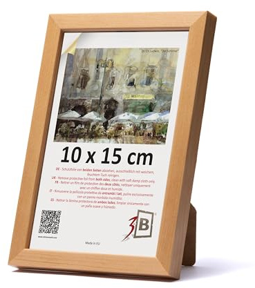 3-B Bilderrahmen LUND - Natur - 10x15 cm - Holzrahmen, Fotorahmen, Portraitrahmen mit Acrylglas