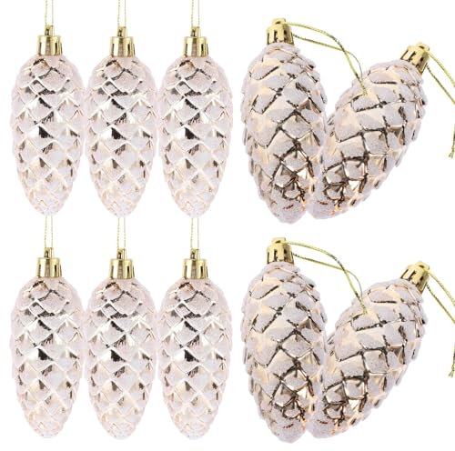 NOLITOY Adorno de piña de Navidad, 10 unidades, adornos de cono de pino de oro rosa, adornos inastillables, adornos de bola de piña de temporada, decoraciones de fiesta de boda