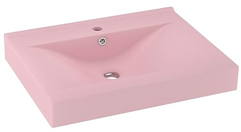 vidaXL Luxus Waschbecken mit Hahnloch Waschtisch Aufsatzwaschbecken Waschplatz Handwaschbecken Aufsatzwaschtisch Matt-Rosa 60x46cm Keramik