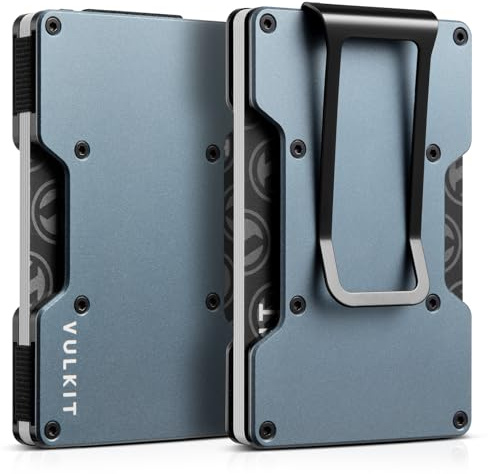 VULKIT Kartenetui Herren mit Geldklammer Metall Slim Wallet Kreditkartenetui RFID Schutz Geldbörse Herren Klein für 12–15 Karten, Space Grau