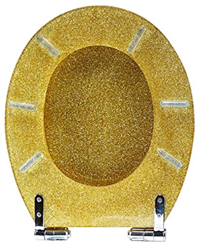Siège de toilette Abattant de WC à paillettes dorées, fermeture douce et dégagement rapide avec charnière réglable à 360°, matériau en résine respectueux de l'environnement, facile à nettoyer et à ins