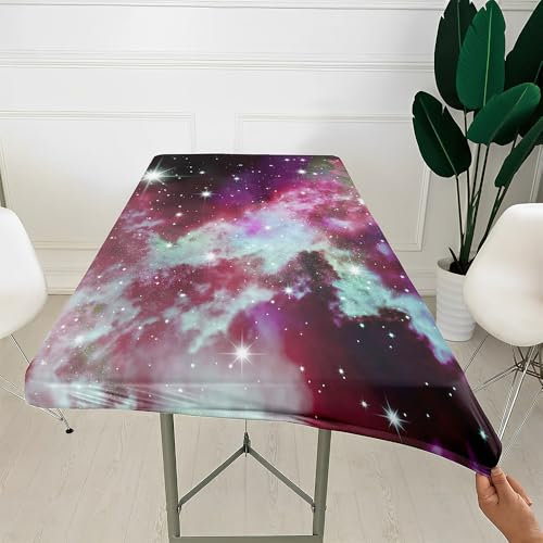 Morbuy 3D Rechteckige Elastische Tischdecke, Rechteckig Tischdecke mit Gummizug Spanntischdecke Gartentischdecke für Picknick Camping Partys (Universum 10,6FT/183x76cm)