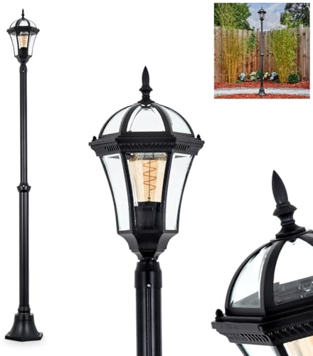 HOFSTEIN Kandelaber Lavajo, Außenwegeleuchte aus Metall/Glas in Schwarz/Klar, verstellbare Wegeleuchte im Antik/Landhaus/Vintage/Retro-Design für Garten, Außenbereich, Hof, Höhe 197 cm, E27, IP44