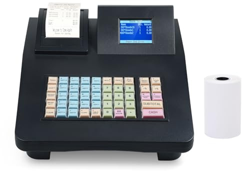 Irfora Caja registradora electrónica con 48 Teclas Pantalla Dual Programa Simple Gran acidad con Soporte para Impresora térmica de 58 mm Puerto RS232/USB Adecuado para pequeñas Empresas Restaurante