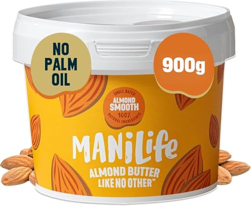 MANÍLIFE Almond Butter Smooth, 900g Tub - Smooth and Sweet Vegan Almond Butter Made from Quality Almonds - No Palm Oil, No Added Sugar, No GMO