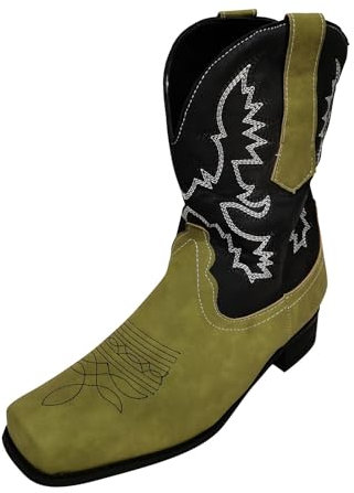 Cowboystiefel Für Herren Warm Gefüttert Wasserdicht, Cowboy-Cowgirl-Stiefel Breite Wade Western Stiefel Mit Eckiger Zehenpartie, Klobiger Absatz, Wildleder Bestickt, Mitte Der Wade Westernstiefel