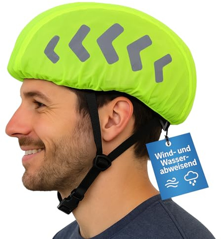 FLEXEO Universal Fahrradhelm Regenschutz mit Reflektoren, Wasser und Windabweisender Regenüberzug für Fahrradhelme, Fahrradhelmüberzug, Regenhaube für Helme, Gelb