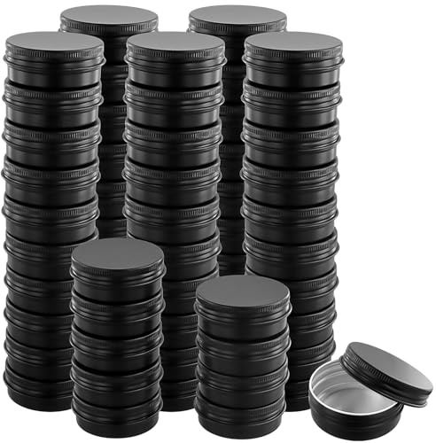 SENJEOK 60 barattoli di latta in alluminio nero da 30 ml, 52 x 20 mm con coperchio, barattoli rotondi per candele da 28,3 g, per realizzare candele, artigianato fai da te